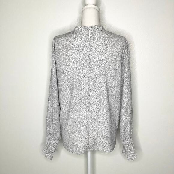 Maison d'Amelie Black White Polka Dot Ruffle Neck Smocked Cuffs Large - Picture 6 of 7